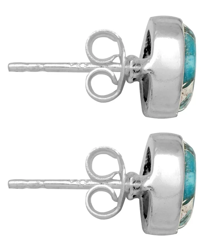 YoTreasure Blue Copper Turquoise Solid 925 Sterling Silver Stud Earrings Earrings