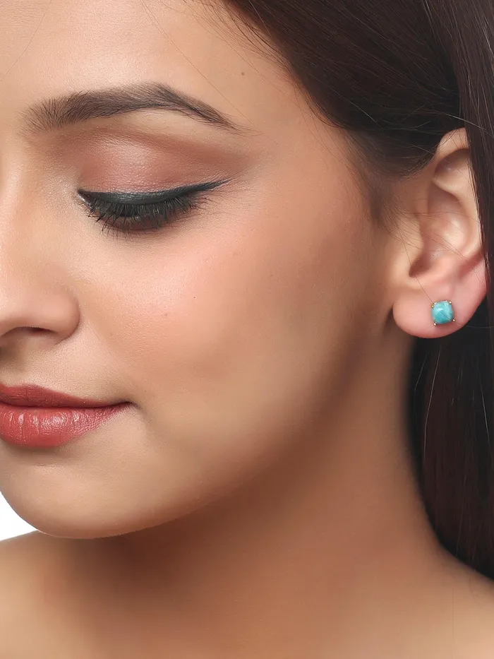 YoTreasure Earrings 160 Ct Turquoise Solid 10k Yellow Gold Stud Earrings YoTreasure Earrings 160 Ct Turquoise Solid 10k Yellow Gold Stud Earrings