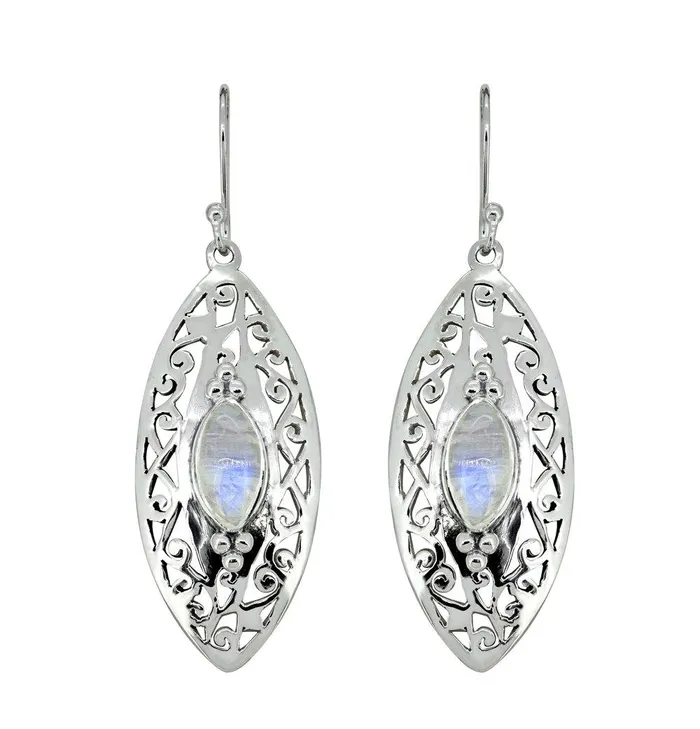 YoTreasure Earrings Rainbow Moonstone Solid 925 Sterling Silver Dangle Earrings YoTreasure Earrings Rainbow Moonstone Solid 925 Sterling Silver Dangle Earrings