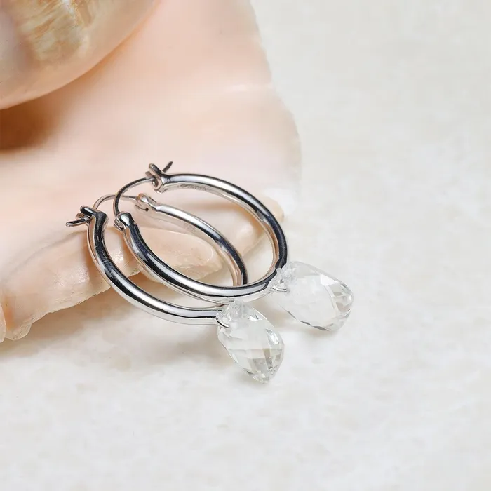 YoTreasure Earrings White Topaz Solid 925 Sterling Silver Hoop Earring