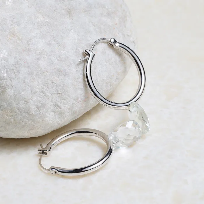 YoTreasure Earrings White Topaz Solid 925 Sterling Silver Hoop Earring