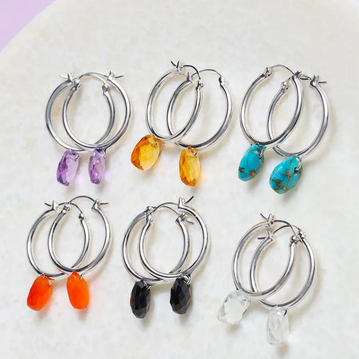 YoTreasure Earrings White Topaz Solid 925 Sterling Silver Hoop Earring