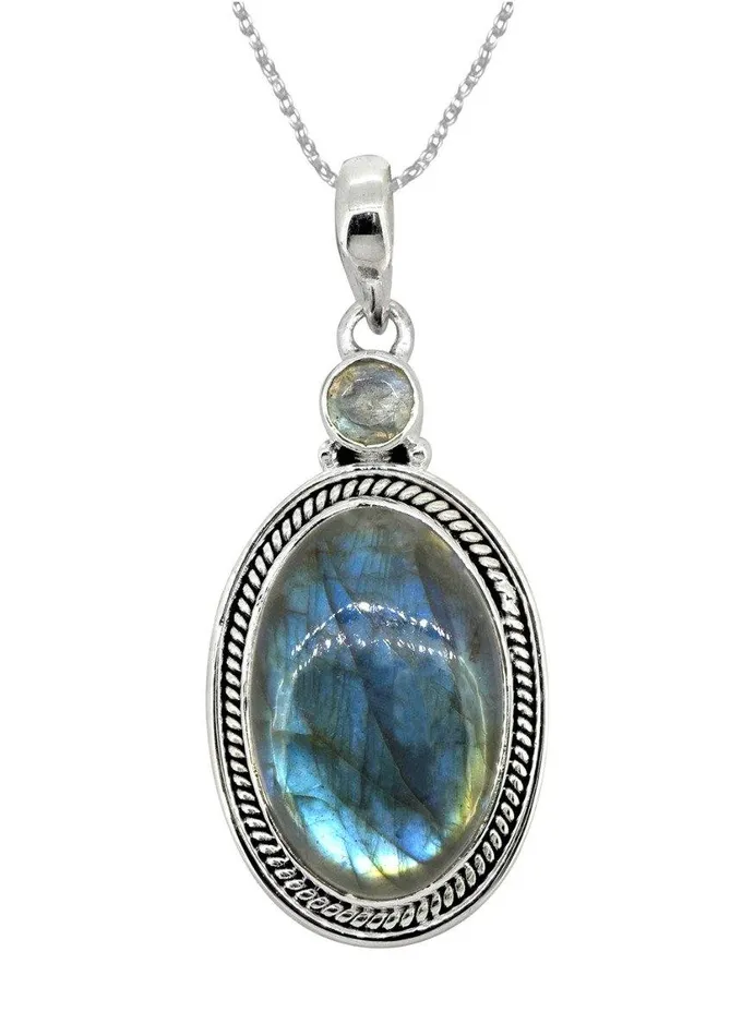 YoTreasure Labradorite Solid 925 Sterling Silver Pendant 2 Necklaces