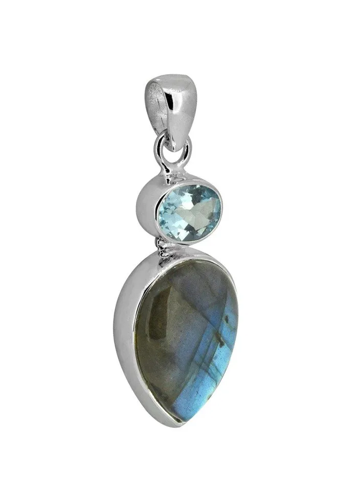 YoTreasure Necklaces 161 Labradorite Blue Topaz Solid 925 Sterling Silver Chain Pendant Jewelry