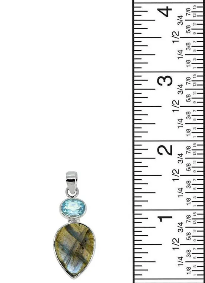 YoTreasure Necklaces 161 Labradorite Blue Topaz Solid 925 Sterling Silver Chain Pendant Jewelry