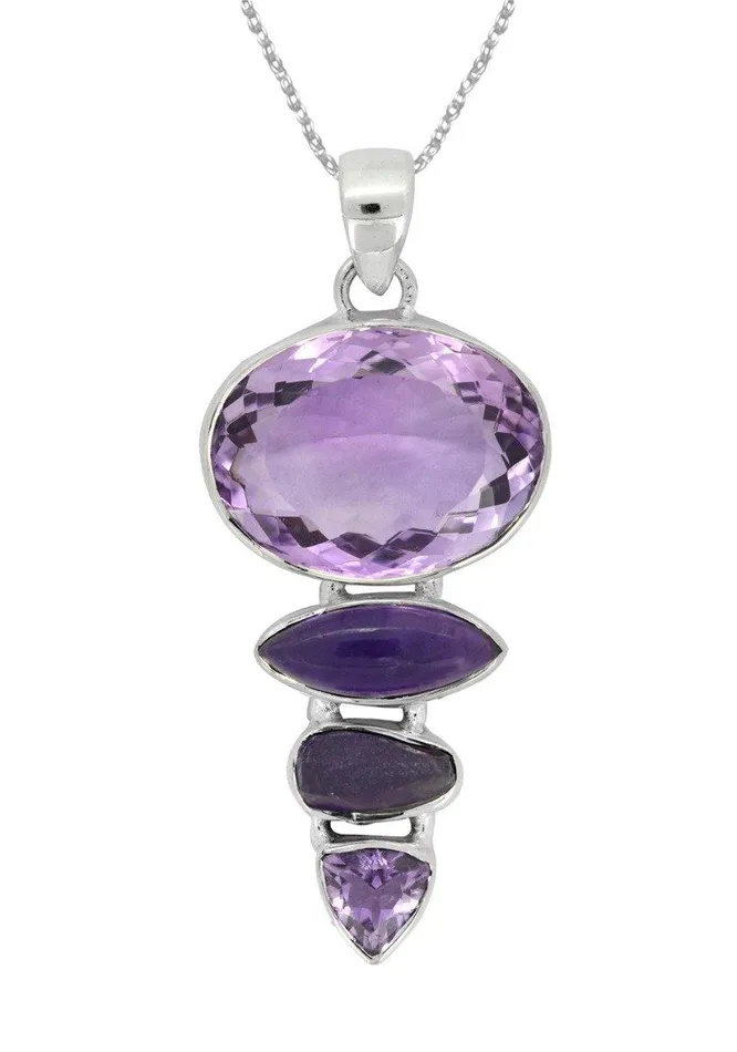 YoTreasure Necklaces 197 Amethyst Sterling Silver Long Chain Pendant