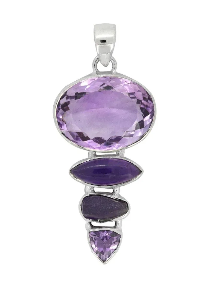 YoTreasure Necklaces 197 Amethyst Sterling Silver Long Chain Pendant