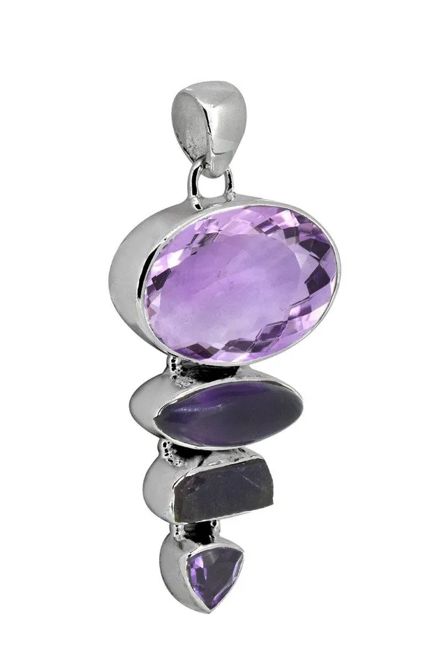 YoTreasure Necklaces 197 Amethyst Sterling Silver Long Chain Pendant