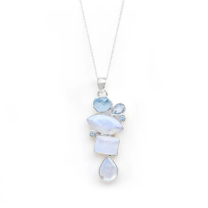 YoTreasure Necklaces 216 Moonstone Blue Topaz Solid 925 Sterling Silver Chain Pendant YoTreasure Necklaces 216 Moonstone Blue Topaz Solid 925 Sterling Silver Chain Pendant