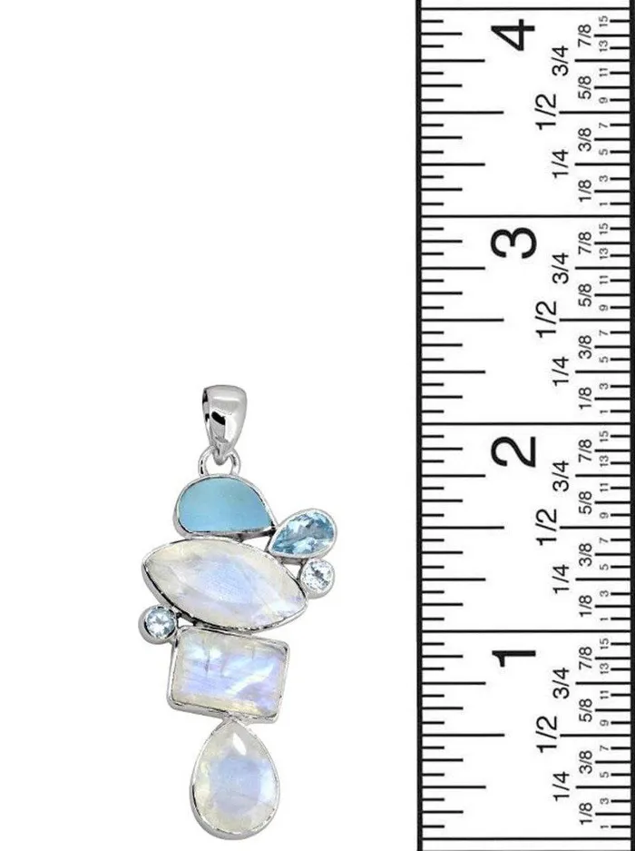 YoTreasure Necklaces 216 Moonstone Blue Topaz Solid 925 Sterling Silver Chain Pendant