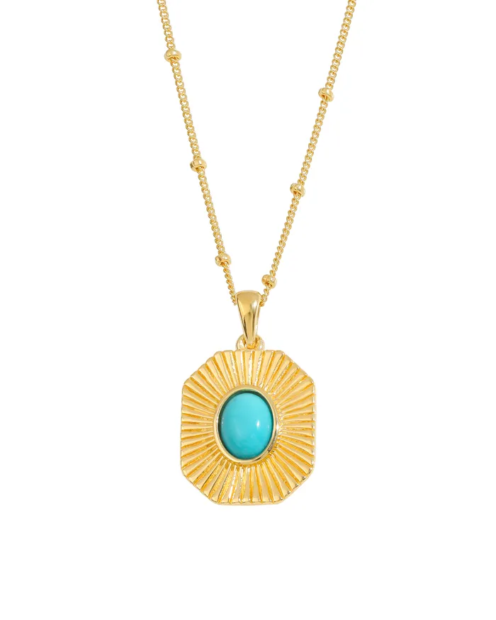 YoTreasure Necklaces Arizona Turquoise Signet Necklace Solid 14K Gold Plated Over 925 Sterling Silver Chain Pendant Jewelry YoTreasure Necklaces Arizona Turquoise Signet Necklace Solid 14K Gold Plated Over 925 Sterling Silver Chain Pendant Jewelry