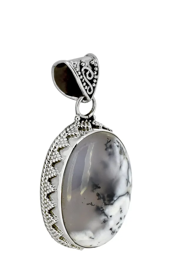 YoTreasure Necklaces Dendritic Agate 925 Sterling Silver Chain Pendant