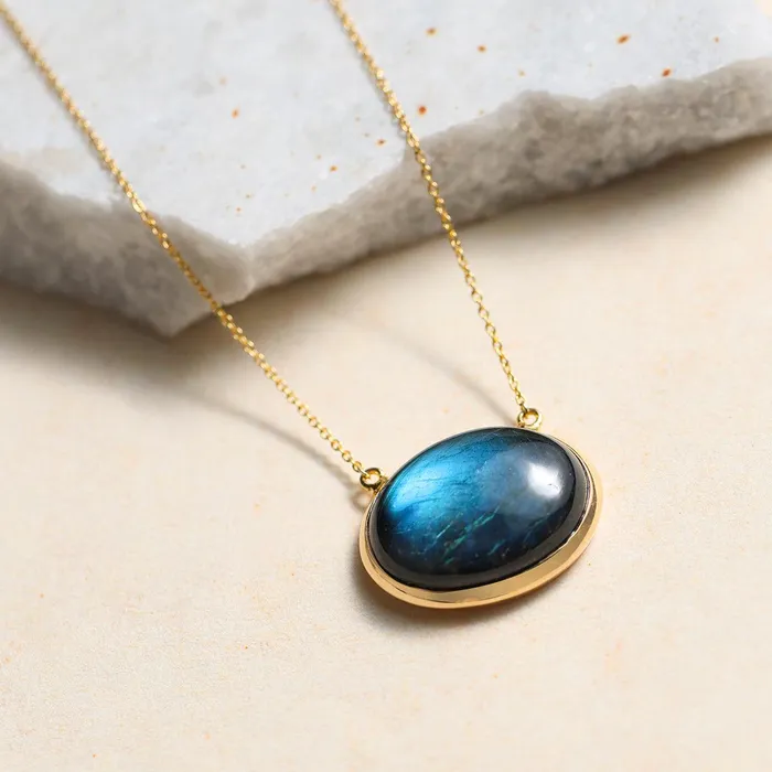 YoTreasure Necklaces Labradorite 14K Gold Over 925 Silver Chain Pendant Necklace Jewelry