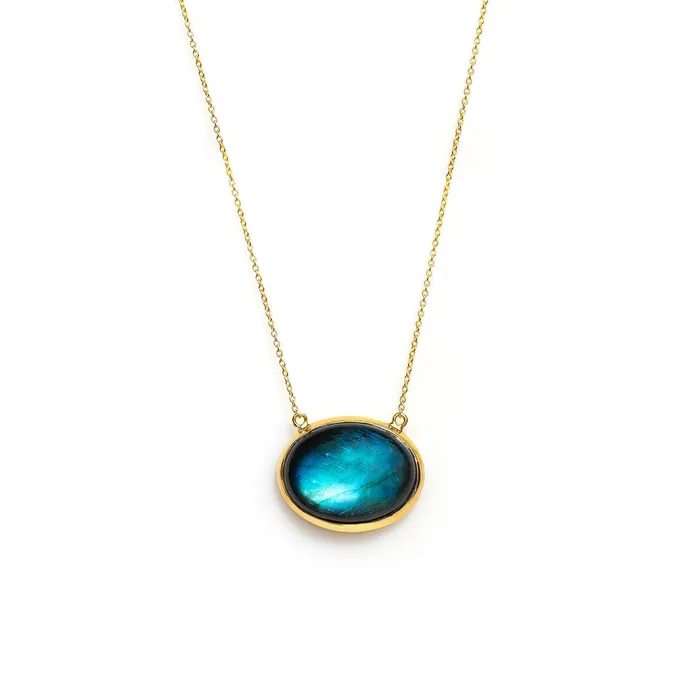 YoTreasure Necklaces Labradorite 14K Gold Over 925 Silver Chain Pendant Necklace Jewelry