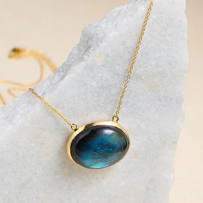 YoTreasure Necklaces Labradorite 14K Gold Over 925 Silver Chain Pendant Necklace Jewelry