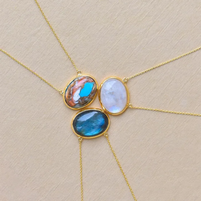 YoTreasure Necklaces Labradorite 14K Gold Over 925 Silver Chain Pendant Necklace Jewelry
