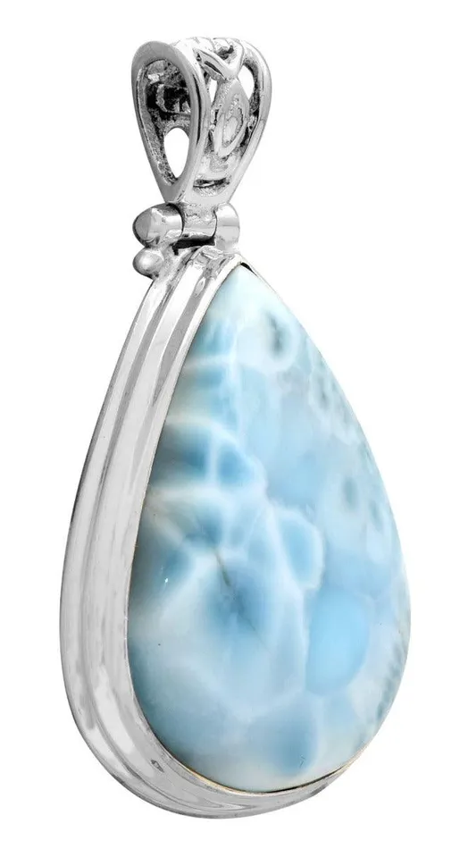 YoTreasure Necklaces Larimar 1 34 Long 925 Solid Sterling Silver Pendant With 18 Chain