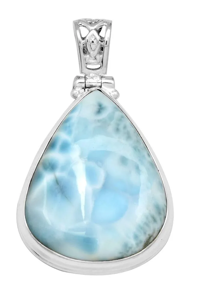 YoTreasure Necklaces Larimar 1 34 Long 925 Solid Sterling Silver Pendant With 18 Chain