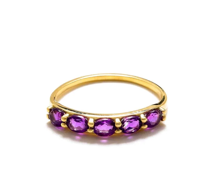 YoTreasure Rings 085 Ct Amethyst Solid 10k Yellow Gold Eternity Band Ring Jewelry