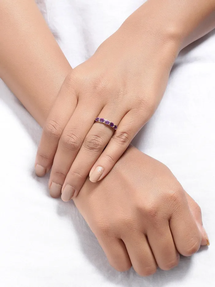 YoTreasure Rings 085 Ct Amethyst Solid 10k Yellow Gold Eternity Band Ring Jewelry
