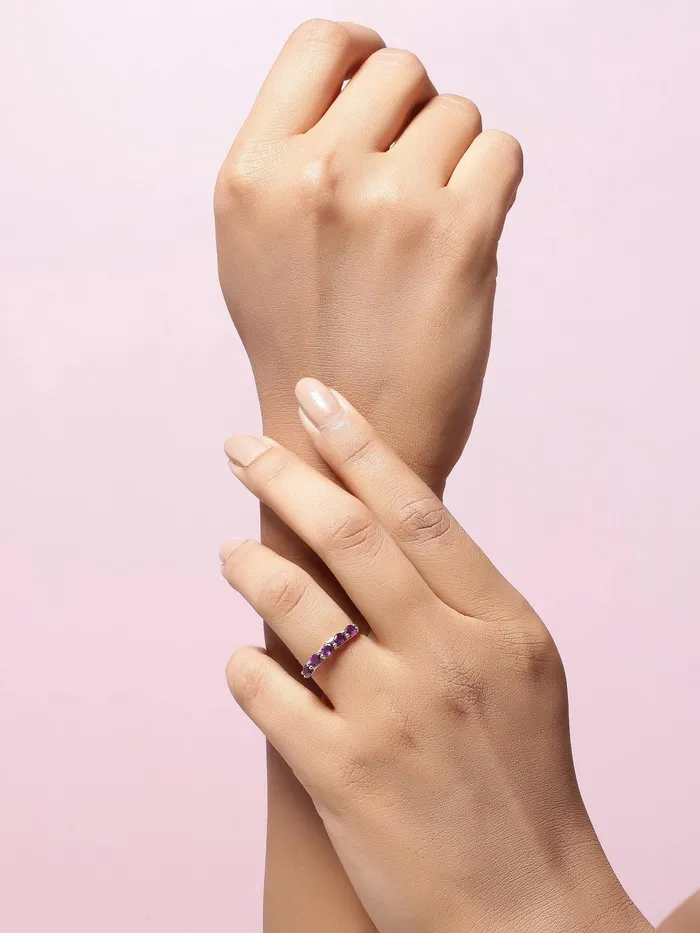 YoTreasure Rings 085 Ct Amethyst Solid 10k Yellow Gold Eternity Band Ring Jewelry