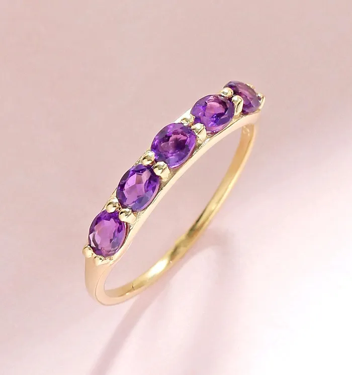 YoTreasure Rings 085 Ct Amethyst Solid 10k Yellow Gold Eternity Band Ring Jewelry