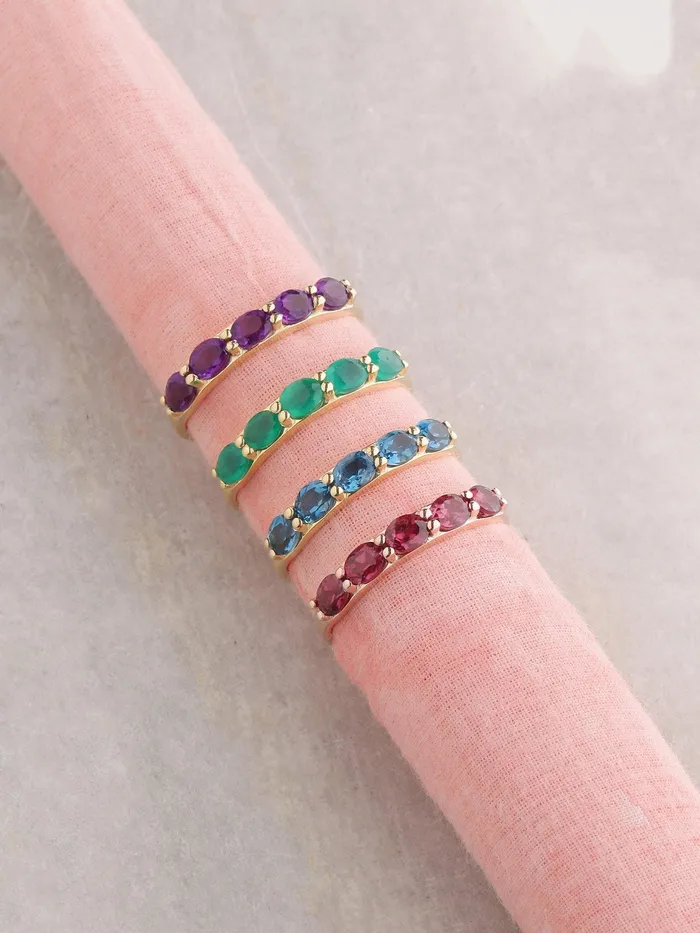 YoTreasure Rings 085 Ct Amethyst Solid 10k Yellow Gold Eternity Band Ring Jewelry