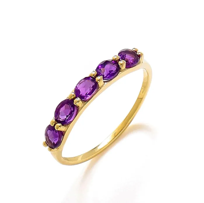 YoTreasure Rings 085 Ct Amethyst Solid 10k Yellow Gold Eternity Band Ring Jewelry