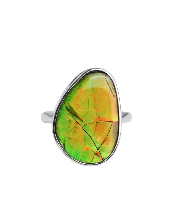 YoTreasure Rings 1005 Ct Ammolite Ring Solid 925 Sterling Silver Jewelry YoTreasure Rings 1005 Ct Ammolite Ring Solid 925 Sterling Silver Jewelry