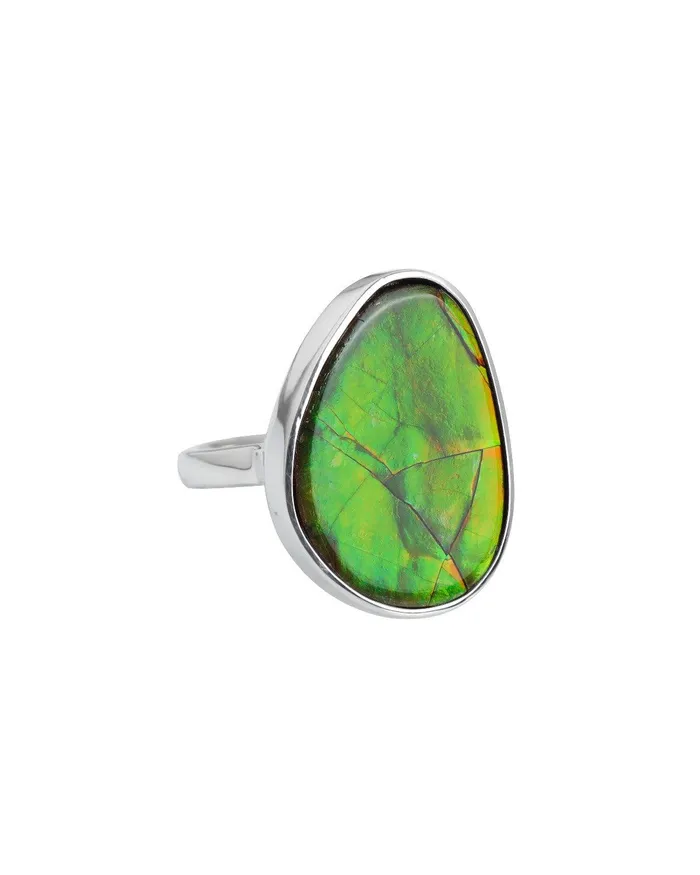 YoTreasure Rings 1005 Ct Ammolite Ring Solid 925 Sterling Silver Jewelry