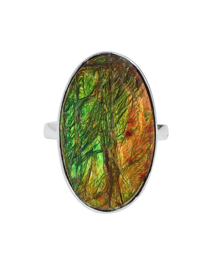 YoTreasure Rings 1215 Ct Ammolite Solid 925 Sterling Silver Statement Ring YoTreasure Rings 1215 Ct Ammolite Solid 925 Sterling Silver Statement Ring