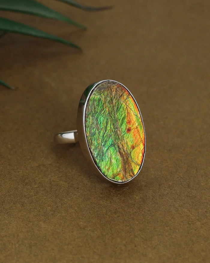 YoTreasure Rings 1215 Ct Ammolite Solid 925 Sterling Silver Statement Ring