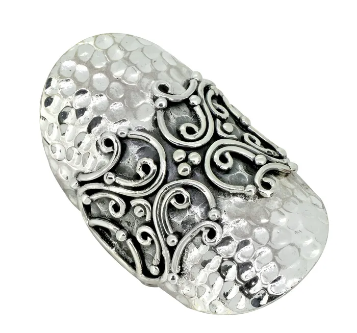 YoTreasure Rings Hammered 925 Sterling Silver Antique Chunky Ring Jewelry