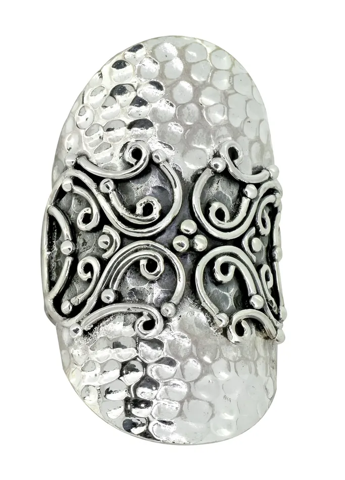 YoTreasure Rings Hammered 925 Sterling Silver Antique Chunky Ring Jewelry
