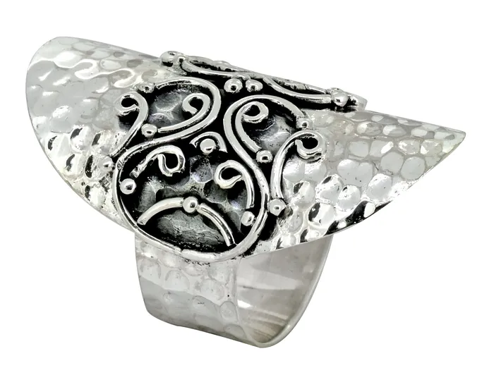 YoTreasure Rings Hammered 925 Sterling Silver Antique Chunky Ring Jewelry