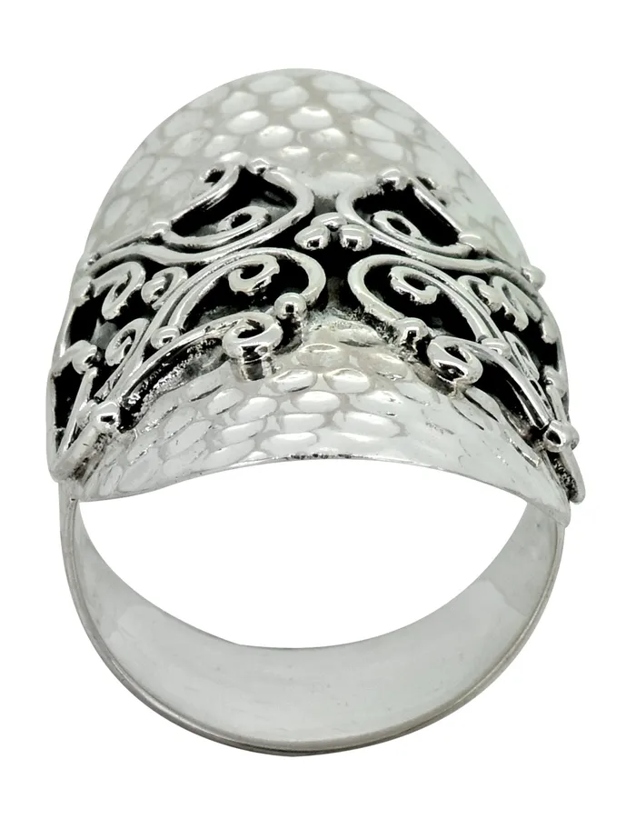 YoTreasure Rings Hammered 925 Sterling Silver Antique Chunky Ring Jewelry