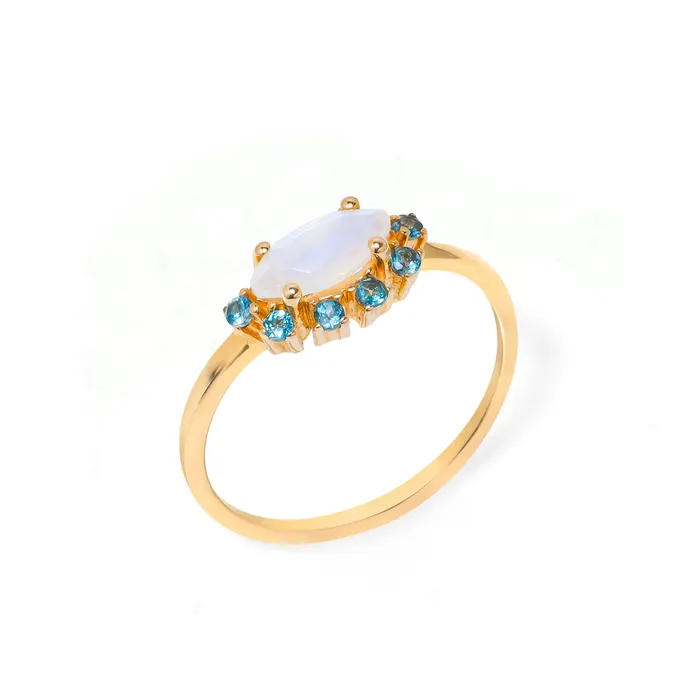 YoTreasure Rings Moonstone London Blue Topaz 10kt Yellow Gold Minimalist Ring 065 ct tw