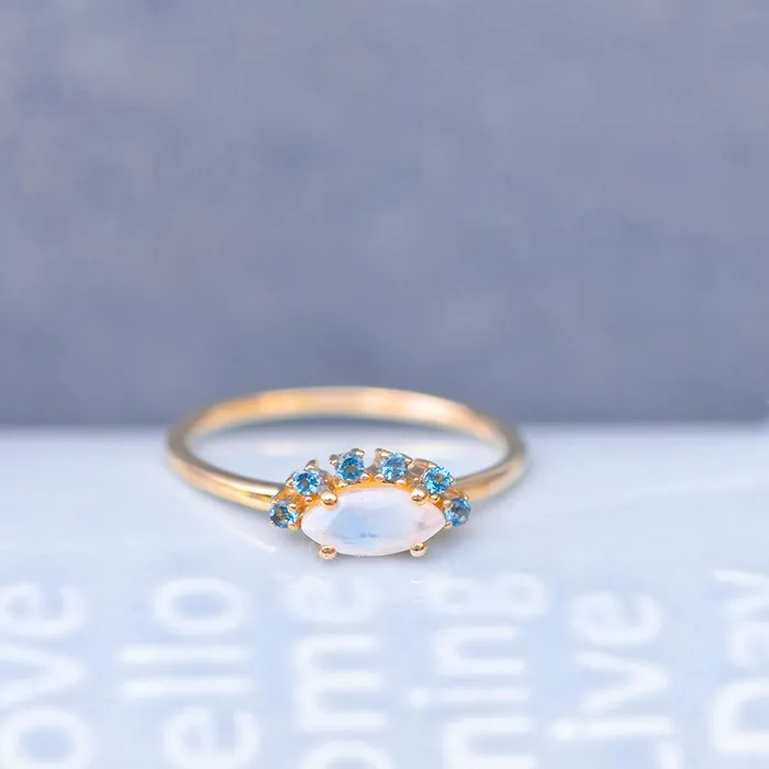 YoTreasure Rings Moonstone London Blue Topaz 10kt Yellow Gold Minimalist Ring 065 ct tw