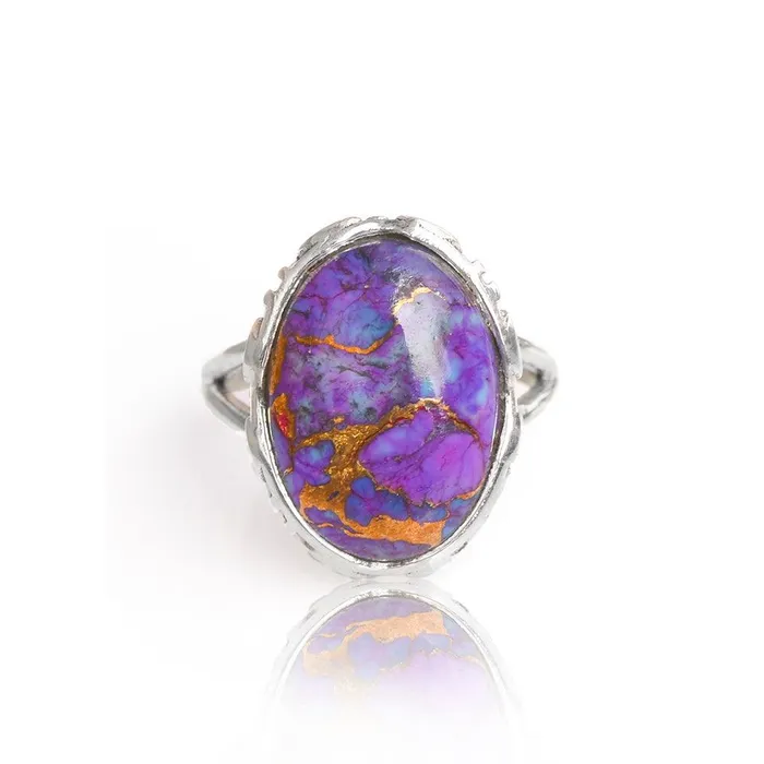 YoTreasure Rings Purple Copper Turquoise Solid 925 Sterling Silver Ring Jewelry YoTreasure Rings Purple Copper Turquoise Solid 925 Sterling Silver Ring Jewelry