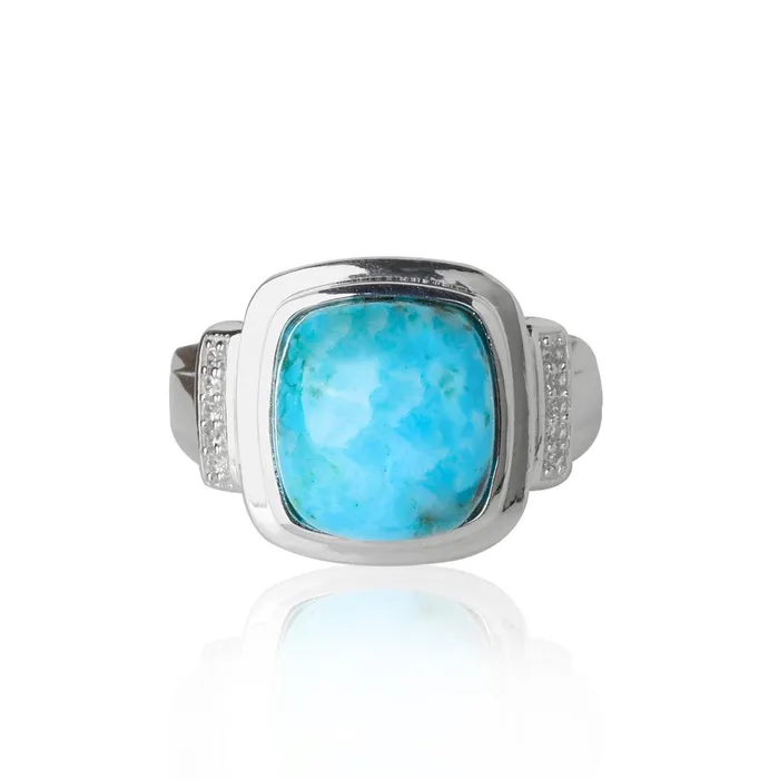 YoTreasure Rings Turquoise White Zircon Ring in 925 Sterling Silver