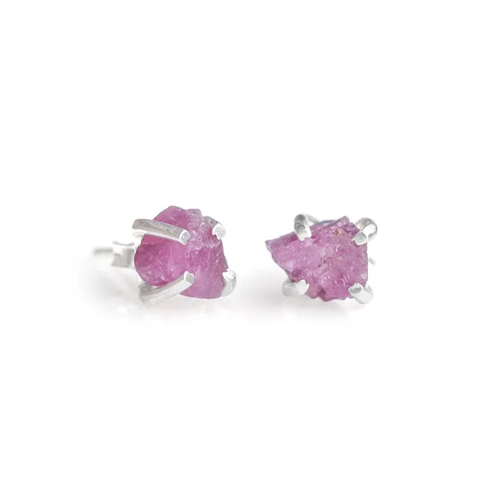 YoTreasure Rough Pink Tourmaline Solid 925 Sterling Silver Stud Earrings Jewelry Earrings YoTreasure Rough Pink Tourmaline Solid 925 Sterling Silver Stud Earrings Jewelry Earrings