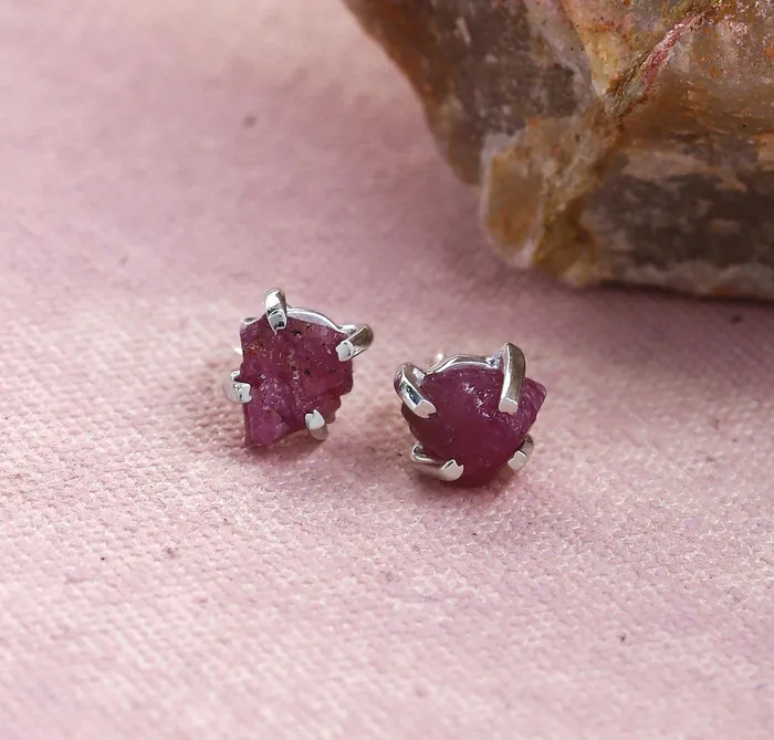 YoTreasure Rough Pink Tourmaline Solid 925 Sterling Silver Stud Earrings Jewelry Earrings